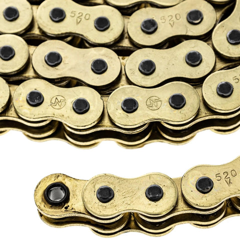 Close-up of gold 520V X-ring chain from KTM Drive Sprocket And Chain Combo 14T Front Sprocket 52T Rear 520V X Ring Chain 118 Links