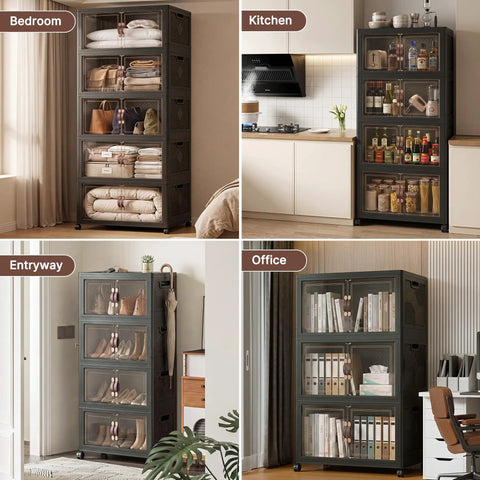 Huge 1280QT Stackable Storage Bins With Secure Snap Tops Featuring Slick Collapsible Cabinet Frame Rock Solid Plastic Drawers With Clear Front Panels For Easy Reach Home Organization And Everyday Decluttering Wins