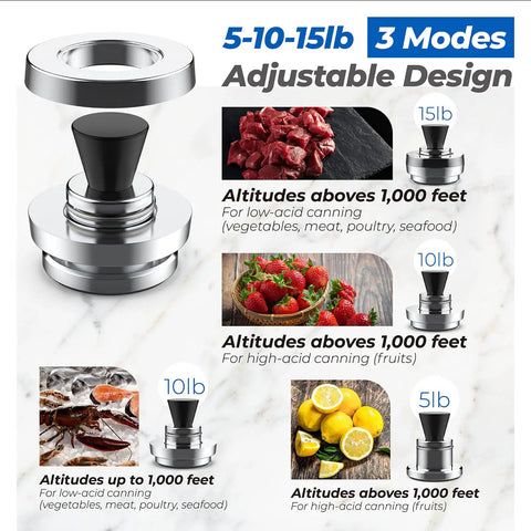 3-Piece Pressure Regulator With 5-Pound Weight Rings For Canning, Delivers 15 PSI, Fits Presto Pressure Canner Models