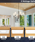 Sleek Square Trim 5 Inch LED Recessed Light Canless Mini Panel Adjustable 5CCT Super Bright Dimming Plug And Play Install, showing wattage options.