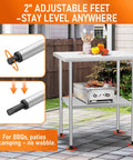 Stainless Steel Work Table 24x30 with Adjustable Undershelf and Backsplash Commercial Grade 430 Stainless Steel in outdoor BBQ setup.