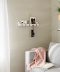 Cubby Entryway Organizer With Mail, Phone, And Wallet Compartment Plus Five Flip Up Hooks For Keys And Small Accessories, White
