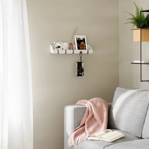 Cubby Entryway Organizer With Mail, Phone, And Wallet Compartment Plus Five Flip Up Hooks For Keys And Small Accessories, White