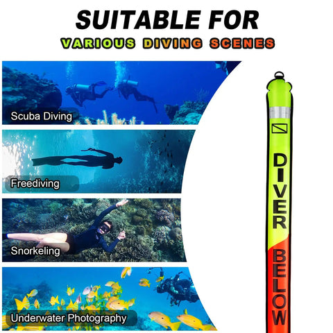 5ft Surface Marker Buoy For Diver Safety High Visibility Open Bottom SMB with oral inflator in diving scenes image