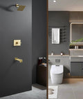 All In One Bathtub And Shower System In Brushed Nickel, Includes 4 Inch Shower Head, 6 Inch Shower Arm, Brass Mixer Valve in modern bathroom