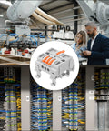 Heavy Duty DIN Rail Press Quick Terminal Blocks 1 In 3 Out 28-12AWG Snap On Wire Connectors on control panel and machinery.