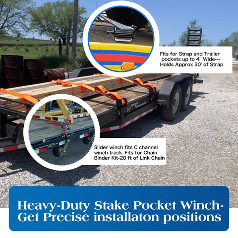 Heavy Duty Flatbed Stake Pocket Winch Set 4 Pack, 16200 Lb Capacity With 5400 Lb Load Limit, Rugged Corrosion Resistant Steel, Black Powder Coat, Built For Secure No Fuss Tie Downs On Flatbed Trucks on flatbed trailer