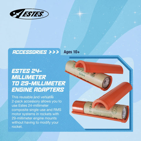 Dual Pack 24-Millimeter To 29-Millimeter Engine Adapters For Model Rockets Paper Motor Adapters with packaging details