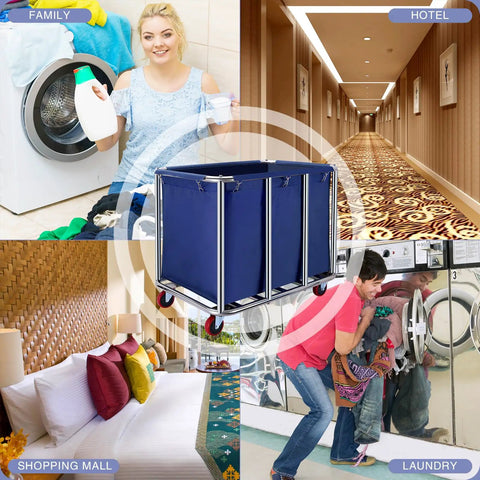 Heavy Duty Workhorse Laundry Cart With Smooth Rolling Casters Massive Linen Hopper And Rust Resistant Stainless Steel Wash Bin used in hotels and families.