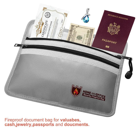 Fireproof Document Bag 2000F Waterproof And Fireproof Money Bag With Zipper Safe Storage Pouch For Passport Cash Jewelry Legal Documents And Valuables, 10.6 x 6.9 Inches