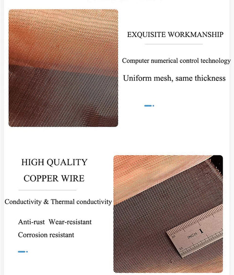 Heavy Duty Copper Wire Mesh Roll 118 Inch By 39 Inch Dense 180 To 200 Mesh Per Inch showing quality and uniformity close-up
