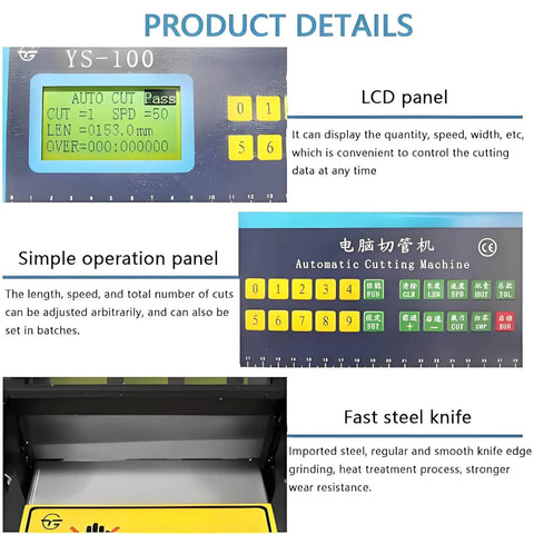 Top Tier Automatic Heat Shrink Tube Cutting Machine With 250W Electric Power control panel showing LCD settings and cut options.