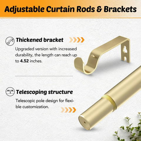 Gold Built Tough 1 Inch Heavy Duty Curtain Rods For Windows 66 To 120 Inch Adjustable Decorative Rod With External Threaded Connection Supports Up To 33 Pounds W1, featuring telescoping structure and thickened bracket