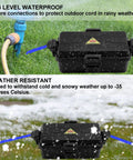 Weatherproof Outdoor Electrical Box IP54 Black Wall Mount Cover For Extension Cords And String Lights Inner 6.5 By 3.5 By 2.2 Inch in wet and snowy settings
