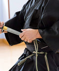 Unsharpened Stainless Steel Wakizashi Iaito For Iaido Training 21 Inch Practice Sword in action during kata practice