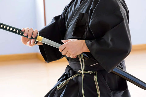 Unsharpened Stainless Steel Wakizashi Iaito For Iaido Training 21 Inch Practice Sword in action during kata practice