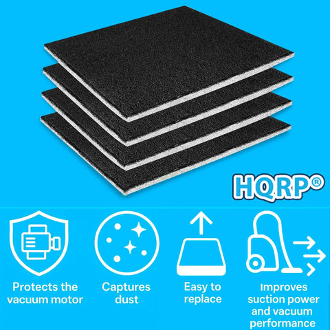 4 Pack Foam Filters For Kenmore 86883 Canister Vacuum Cleaners stacked with icons illustrating features on blue background
