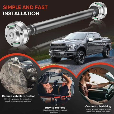 Heavy Duty Front Driveshaft Assembly For Ford F150 Expedition Lincoln Navigator Compatible With BL3Z4A376B shown with installation details.