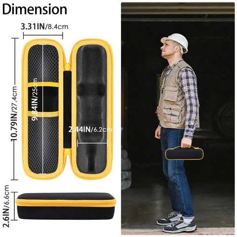 Hard Travel Case For DEWALT FlexDrive Cordless Screwdriver DWHT66719 With Pro Grade Tough Build, shown open with dimensions.