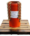 Heavy Duty 1/2 Inch Grade G70 Transport Link Chain With Clevis Grab Hooks On Both Ends, 11300 Lb Working Load Limit, 20 Foot Links Bulk Box Of 20 on orange drum.