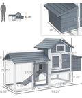 Diagram of 59 Inch Wooden Chicken Coop With Nesting Box And Removable Tray For Outdoor Backyard Use, detailing dimensions.