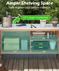 Outdoor Patio Storage Cabinet With Faux Marble Top Two Door Acacia Wood Console Sideboard with open shelving on deck