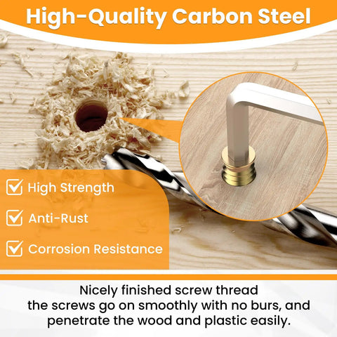 100 Sets M6 Threaded Insert Nuts and Bolts Kit for Wood Hex Socket Furniture Screws 19/32 Inch Inserts with Washers Wrenches Drill Bit
