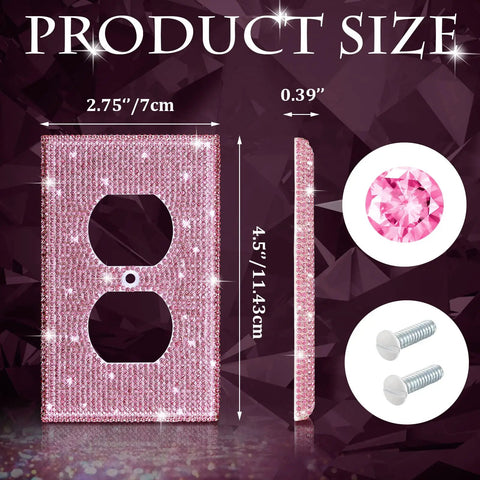 Pink Rhinestone Light Switch Covers Set of 4 Sparkly Wall Plate Covers dimensions and materials with screws