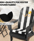 Adirondack Chair Cushions Set Of 2 50x19.6 Inch Cushions For Outdoor Patio Rocking Chairs Black White Stripe Comfy Polyester Fill Fade Resistant Water Repellent displayed on a chair