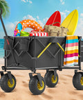 Heavy-Duty Beach Wagon With Big All-Terrain Wheels For Sand, 400 Lb Load, Foldable Cart That Folds Flat For Easy Storage