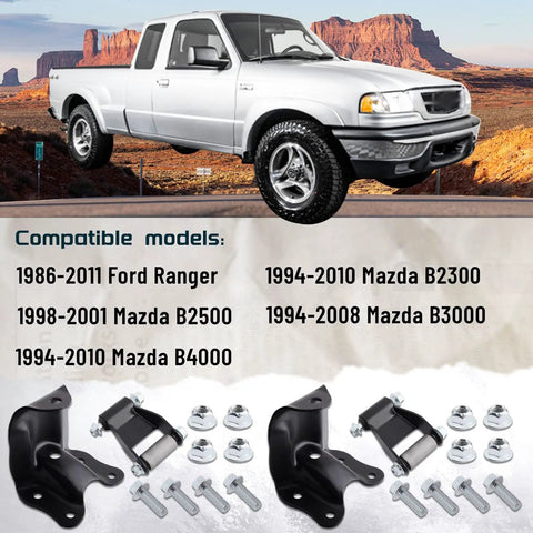 Heavy Duty Rear Leaf Spring Shackles And Hanger Bracket Repair Kit for Ford Ranger and Mazda Trucks with components displayed