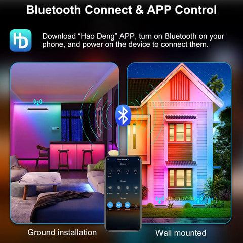 RGB Wall Washer Lights 42W RGBCW Smart App Controlled Waterproof LED Light Bar in living room and house exterior at night