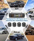 Real Time Tire Pressure Monitoring System With Solar Charging, 4 TPMS Sensors Pack, High Precision Readouts To 0.5 PSI, Updates Every 3 Seconds While Driving, Easy Install, Boost Safety And Driver Peace Of Mind. display for SUV, car, RV and pickup