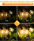 Dimming levels of 50 Ft LED Outdoor String Lights G40 Globe Dimmable Patio Lights Waterproof With 27 Warm White Shatterproof Bulbs