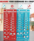68 In 1 Nut And Bolt Thread Checker Gauge Kit With 52 Size Identifiers including drill bit gauge, red and blue panels displayed.