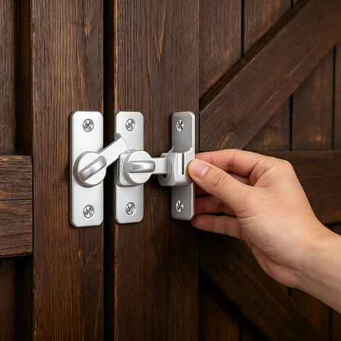 Two Pack Aluminum Barn Door Lock Hasp With Built In Padlock Hole Rust Resistant Gate Latch For Outdoor Sheds And Garages Built Like A Tank And Hella Secure on wooden door.