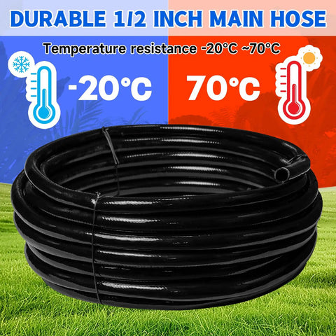 Half Inch Drip Irrigation Tubing For Garden And Landscape Main Line Hose Thick Three Millimeter Wall 50 Feet coiled on grass
