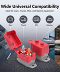 Dual Pack 30A 12V Circuit Breakers With Clear Covers And Red Indicators shown with universal compatibility for auto, RV, truck, and marine use.