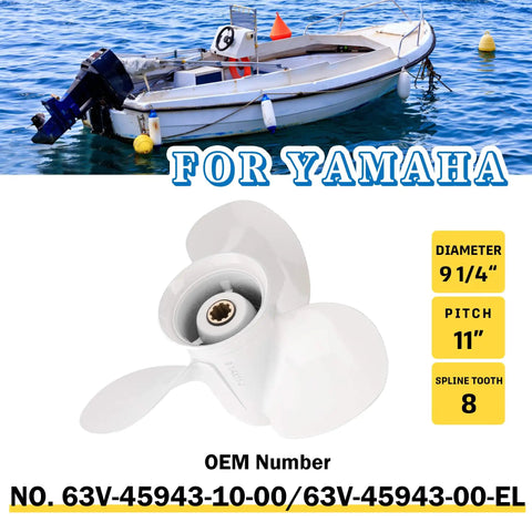 9.25 X 11 Aluminum Boat Propeller For Yamaha Outboard Motors 40 60 HP OEM 8 Spline 3 Blade Right Hand Rotation White Finish Built Tough For Rough Water And Long Lasting Performance