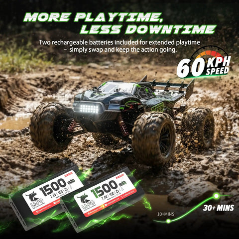 Brushless 1/10 Scale RC Car For Adults With 4x4 All Terrain Off Road Beast, Waterproof Monster Truck, 60 KPH Top Speed with batteries