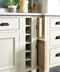 Close-up of kitchen with 10 Pack Matte Black Cabinet Cup Pulls 5 Inch Hole Center 6.37 Inch Length installed on cabinet drawers.