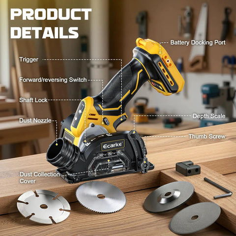 Cordless Cut Off Tool Kit For Wood Metal Plastic Tile Stone 20V Battery Compatible 3 Inch Circular Saw With Brushless Motor