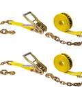 Beefy Heavy Duty Chain Ratchet Straps 2 Inch X 27 Foot 2 Pack With Chain Ends And Grab Hooks 10000 Lbs Break Strength