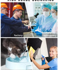 Collage showing usage scenarios: factory workers, lab technicians, cat drinking from bowl, person cleaning at home.