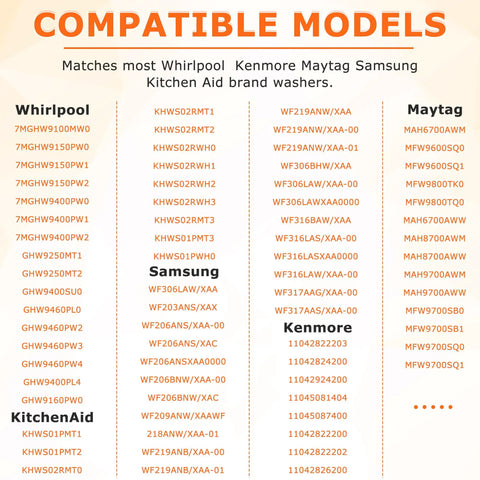 List of compatible washer models for Heavy Duty Washer Door Lock Switch Replacement For Front Load Washers 461970200692 8182634.