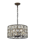 Four Light Antique Bronze Drum Chandelier With Crystal Discs Floral Pattern, ETL Listed Metal Fixture for Living Room, Dining Area