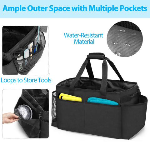 Big Ol Extra Large Cleaning Caddy Organizer With Sturdy Handles Five-Compartment Tote For Car, Home And Housekeeping Supplies Large Capacity Storage Bag Black with multiple pockets and water-resistant material