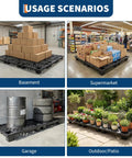 Heavy Duty Interlinked Plastic Pallet With Ventilated Grid in warehouse, supermarket, garage, and patio settings