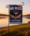 USA 250th Anniversary Garden Flag Yard Sign Double Sided Waterproof 12x18 Inch Outdoor Patriotic Banner in sunset garden scene