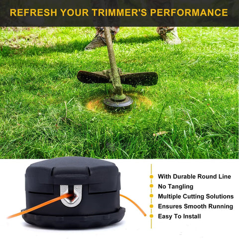Speed Feed 400 Trimmer Head For Straight Shaft String Trimmers Fits Echo Honda Husqvarna Shindaiwa Stihl And More No Fuss Bump Feed Replacement For SRM Series Echo SRM 225 Head shown in use.